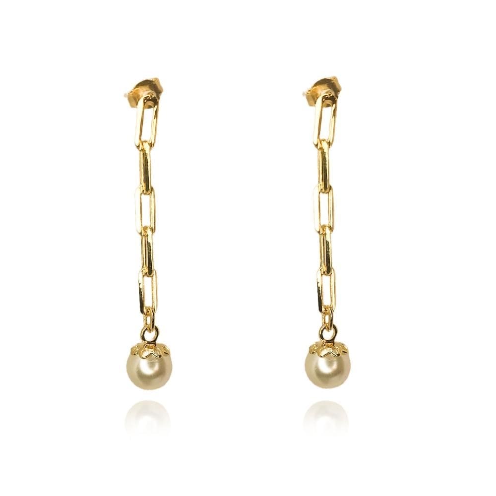 Brinco Corrente Com Pérola Na Ponta [F027]