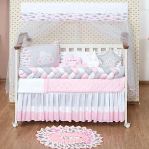 Kit conjunto de berço feminino com tapete nuvem 13 peças