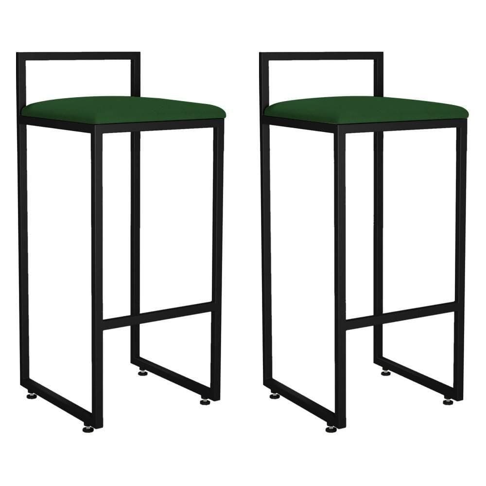 Kit 02 Banquetas Altas Hanna Preto Suede Verde Musgo