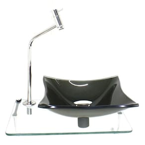 Kit Cuba De Vidro Quadrada 10Mm Ouro Envelhecido Com Tampo 40Cm Incolor E Suporte Cromado