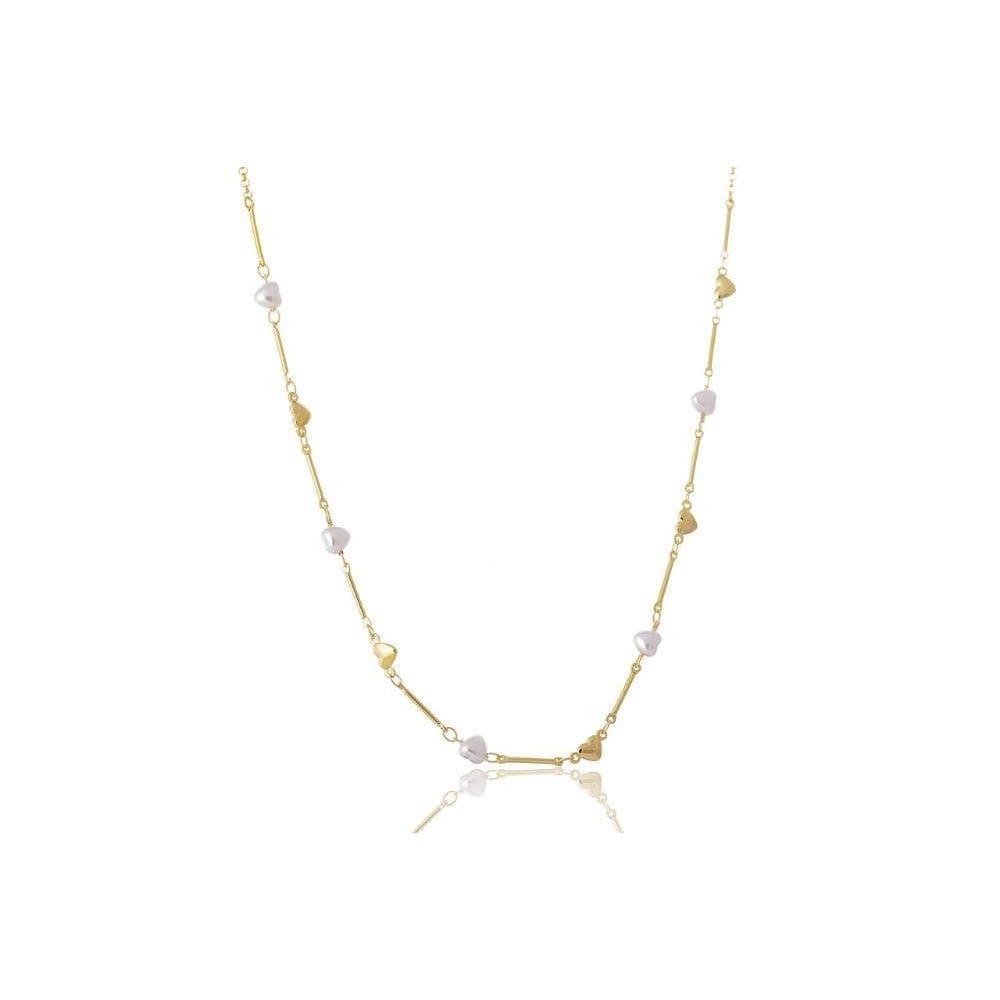 Colar Folheado Em Ouro 18k Com Pérolas De Coração [F027]