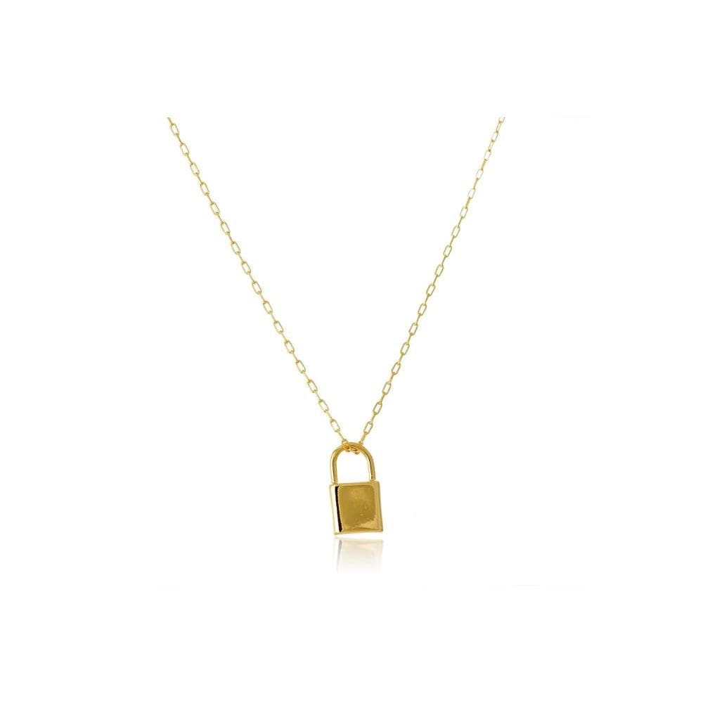 Colar Corrente Cartie Com Pingente De Cadeado Folheado Em Ouro 18k [F027]
