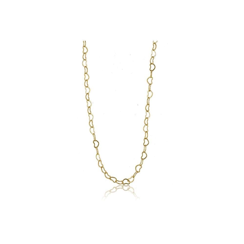 Colar De Corrente Com Elos Em Coração Folheado Em Ouro 18k [F027]