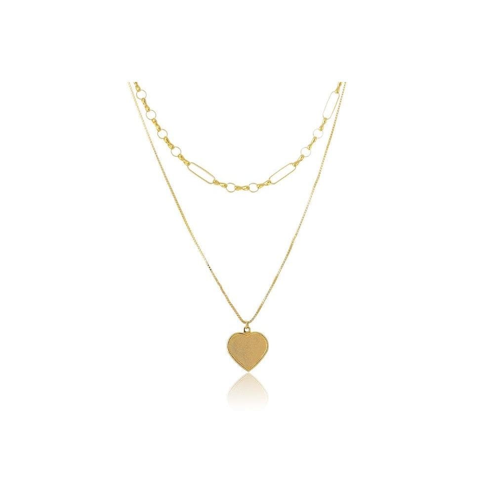 Colar Duplo Folheado Em Ouro 18k Com Coração [F027]