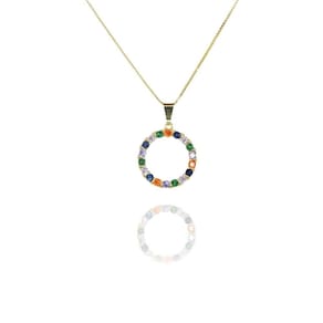 Colar Pingente Circulo De Zircônia Colorida Folheado A Ouro 18k [F027]