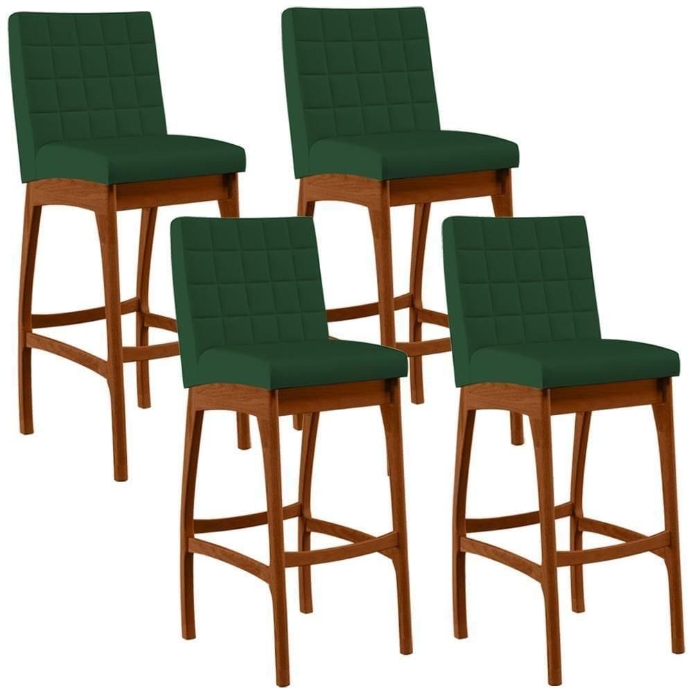 Kit 04 Banquetas Altas Cozinha Mila B04 Suede Verde Musgo