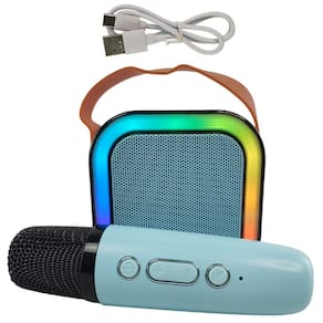 Caixa de Som Microfone Bluetooth Musica Audio Portatil Efeito Muda Voz Luz Led Alto falante Festa Comemoraçao Aniversario