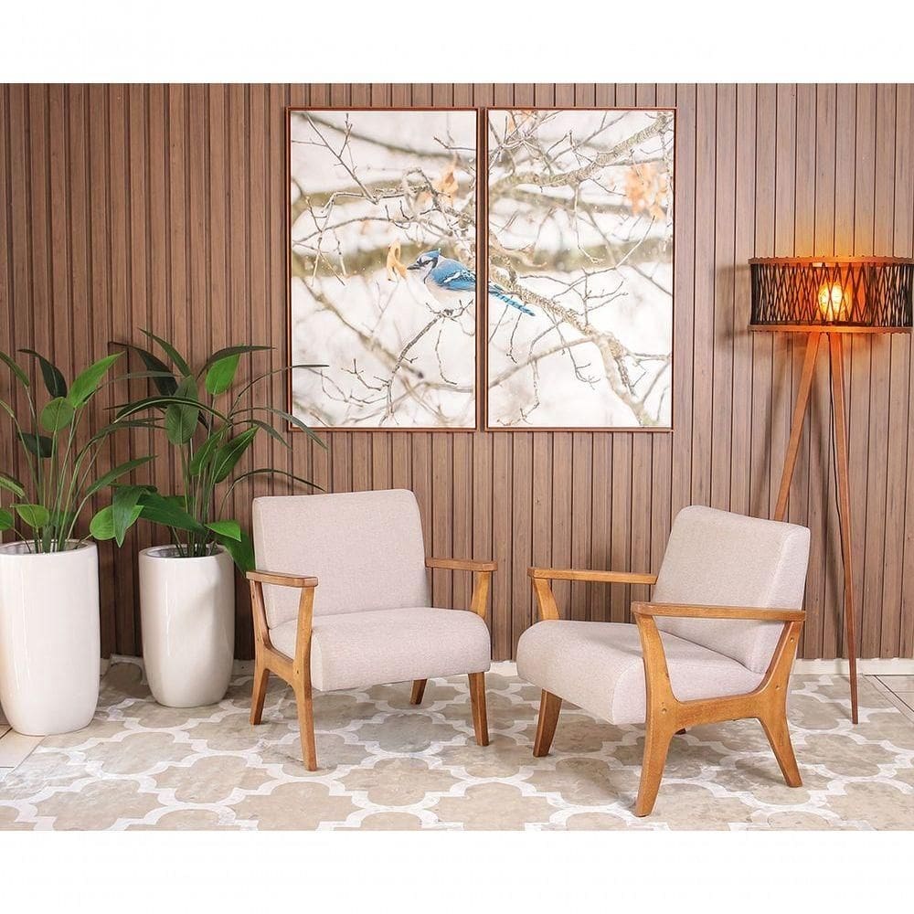Conjunto 2 Poltronas Estofadas Para Sala Em Madeira Maciça Cléo Cinza Claro - Straub Web