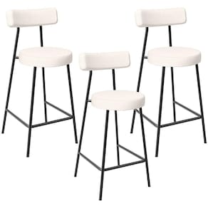 Kit 03 Banquetas Baixa Para Cozinha Sala De Jantar Bancada Milão L02 Linho Cru