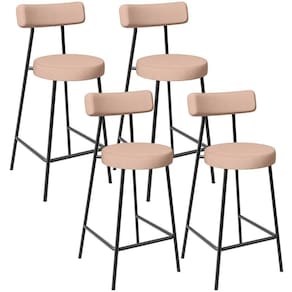 Kit 04 Banquetas Baixa Para Cozinha Sala De Jantar Bar Bancada Milão L02 Linho Rosê
