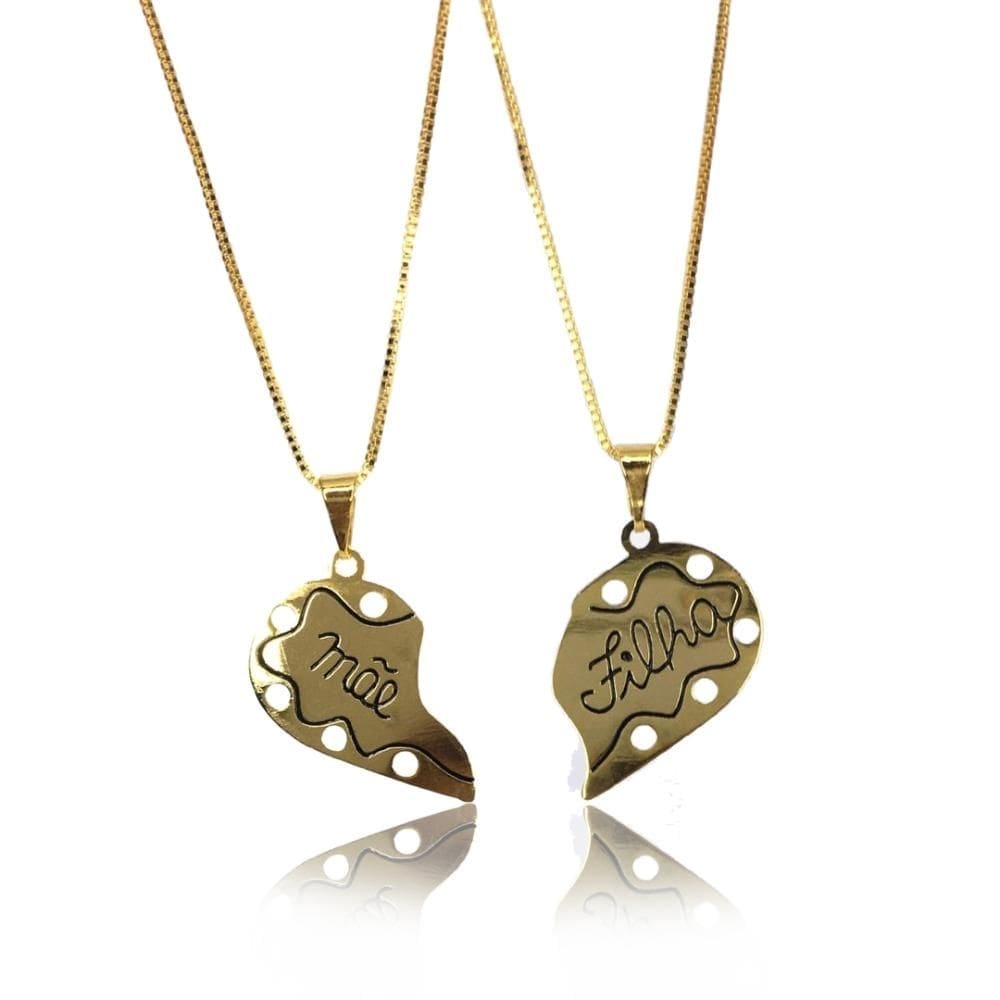 Colar De Coração Amor Eterno Folheado Em Ouro 18k [F027]