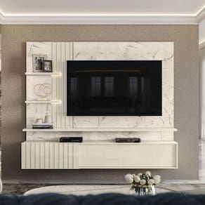 Bancada Suspensa Atena Tv 65` Com Led Calacata/Off White