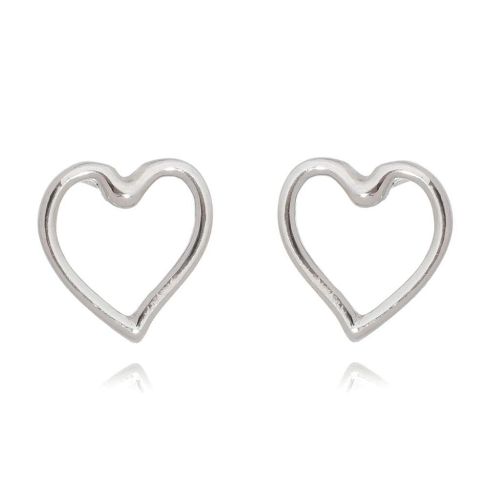 Brinco Coração Vazado Banhado A Rodio