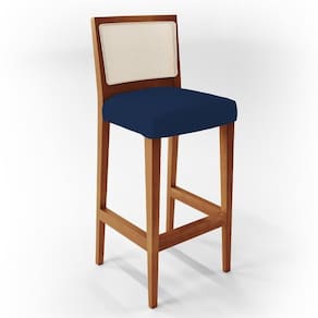 Banqueta Alta Cozinha Zion L02 Suede Azul Marinho