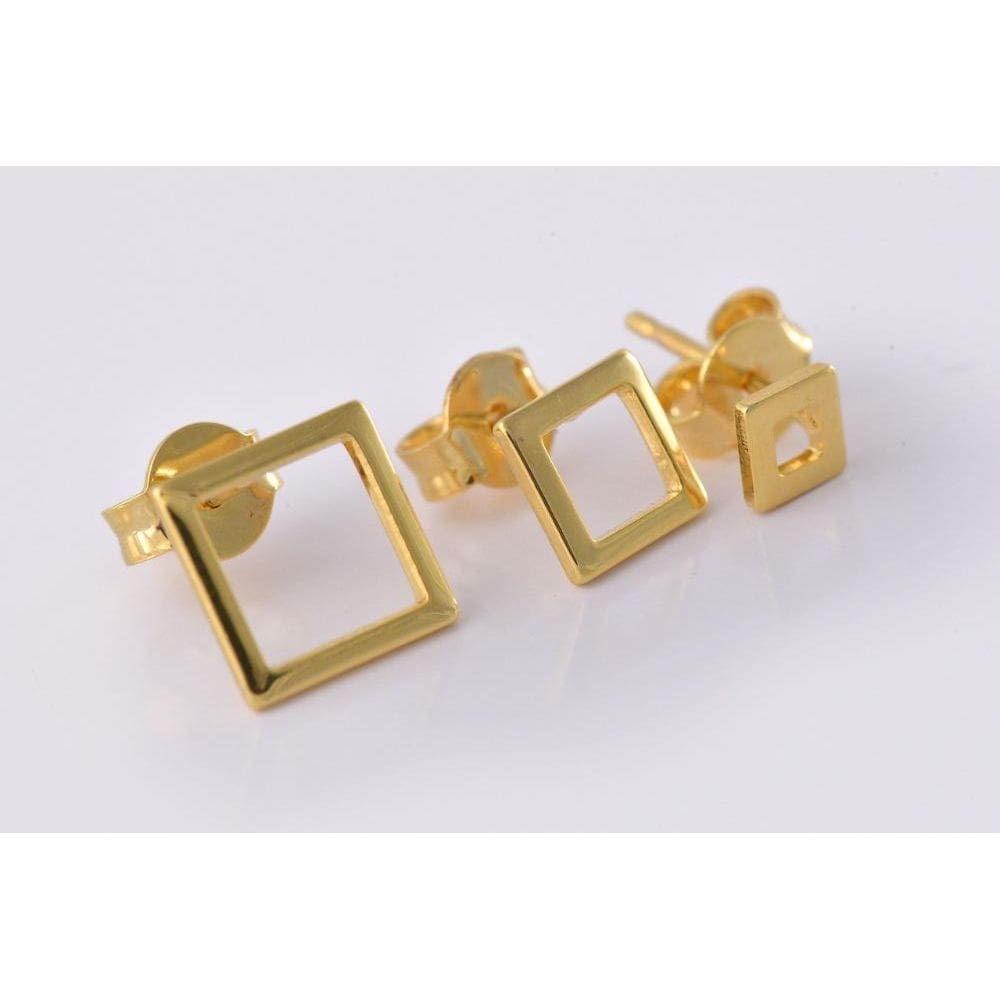 Trio De Brincos Quadrados Folheado Em Ouro 18k [F027]