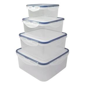 Conjunto 4 Potes Quadrados De Plástico Com Trava E Silicone