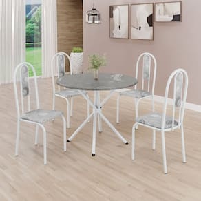 Conjunto Sala de Jantar Mesa Redonda 70cm Tampo Granito Topázio 4 Cadeiras Linda Yescasa Paraopeba/Branco