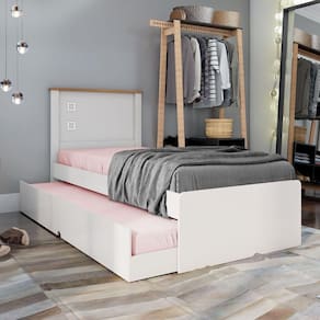 Cama Juvenil Valente Auxiliar Off White Madeira Com Colchão