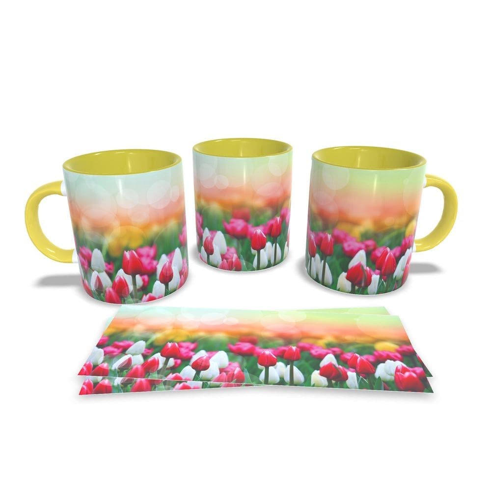 Canecas Amarelas Coleção Flores 