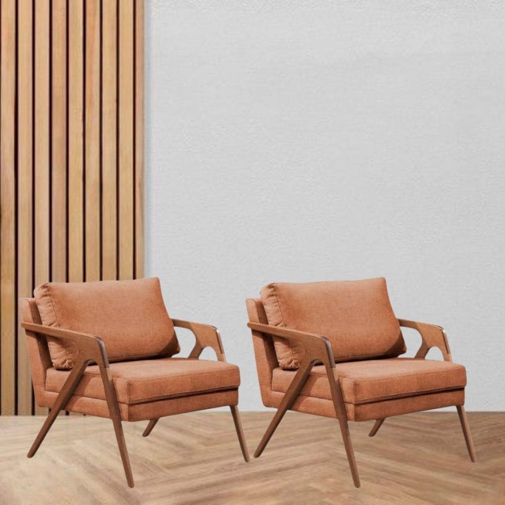Kit 2 Poltronas Decorativa Braço de Madeira Mona Linho Terracota