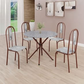 Conjunto Sala de Jantar Mesa Redonda 75cm Tampo Granito Ocre 4 Cadeiras Linda Yescasa Paraopeba/Marrom