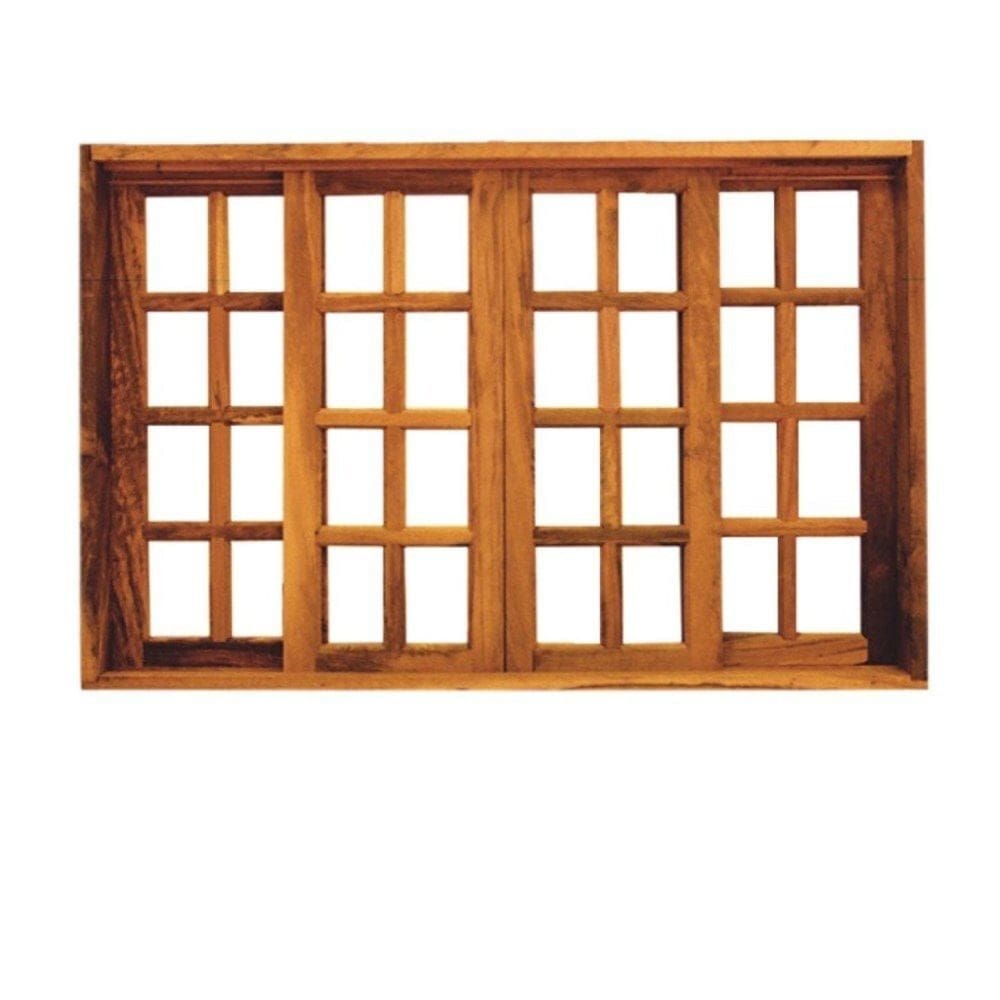 Vitrô Correr 4 Folhas Qudariculado de Madeira Imbuia Reto 1,20 x 1,00 Rodam Natural