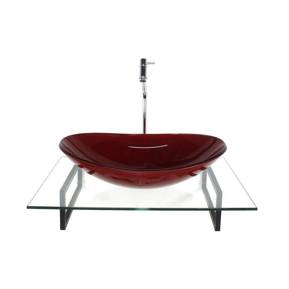 Kit Cuba De Vidro Vermelho Com Tampo E Suporte Preto
