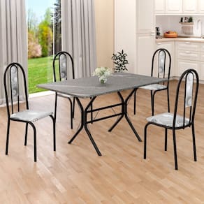 Conjunto Sala de Jantar Mesa Retangular 120x75cm Tampo Granito Topázio 4 Cadeiras Linda Yescasa Paraopeba/ Preto Fosco