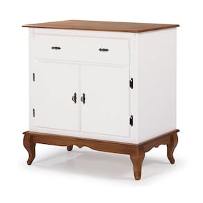 Balcão Buffet Florença 2 Portas 1 Gaveta Pés Luiz XV - Laca Branca/ Imbuia