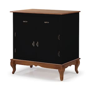 Balcão Buffet Florença 2 Portas 1 Gaveta Pés Luiz XV - Laca Preto/Imbuia