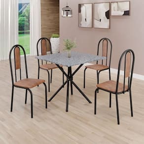 Conjunto Sala de Jantar Mesa Quadrada 75x75cm Tampo Granito Ocre 4 Cadeiras Linda Yescasa Marrom/Preto Fosco
