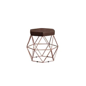 Puff Decorativo Onix Com Armação Bronze Para Sala Em Linho