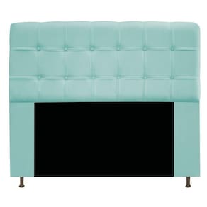 Cabeceira Mel 140 Cm Casal Com Botonê Suede Azul Tiffany