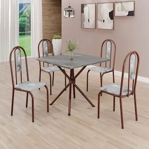 Conjunto Sala de Jantar Mesa Quadrada 70x70cm Tampo Granito Topázio 4 Cadeiras Linda Yescasa Paraopeba/Marrom