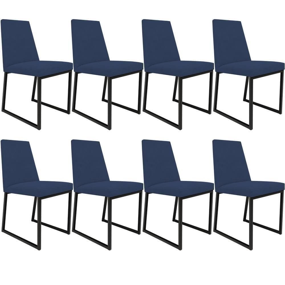 Kit 08 Cadeira Para Sala Jantar L02 Suede Azul Marinho