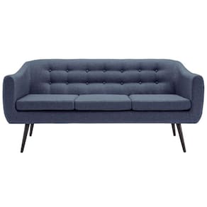 Sofá 3 Lugares Retrô Mimo Botonê Daf Móveis 175 cm Madeira Eucalipto Linho Azul Base Madeira Tauari