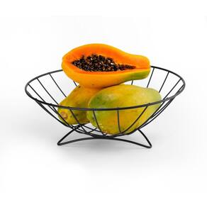 Fruteira de mesa bancada redonda preta aço 30 cm