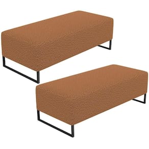Kit 02 Puffs Decorativo Sala De Estar Bali W01 Base Ferro 120X50 Cm Bouclê Terracota