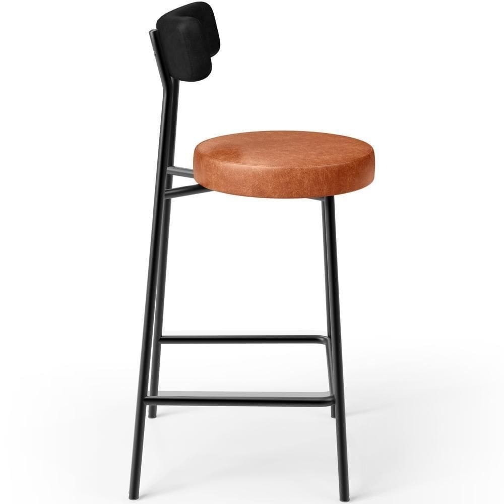 Banqueta Baixa Cozinha Sala Jantar Bancada Milão L02 Couríssimo Preto Brilho Camel -LyamDecor