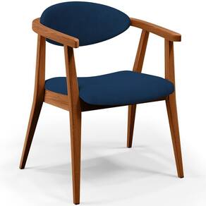 Poltrona Decorativa Para Sala De Estar Jantar Cecília L02 Suede Azul Marinho