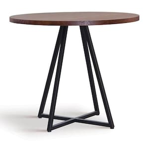 Mesa de Jantar Redonda Seattle Industrial Daf Móveis 90 cm Madeira Maciça Castanho Base Aço Preto