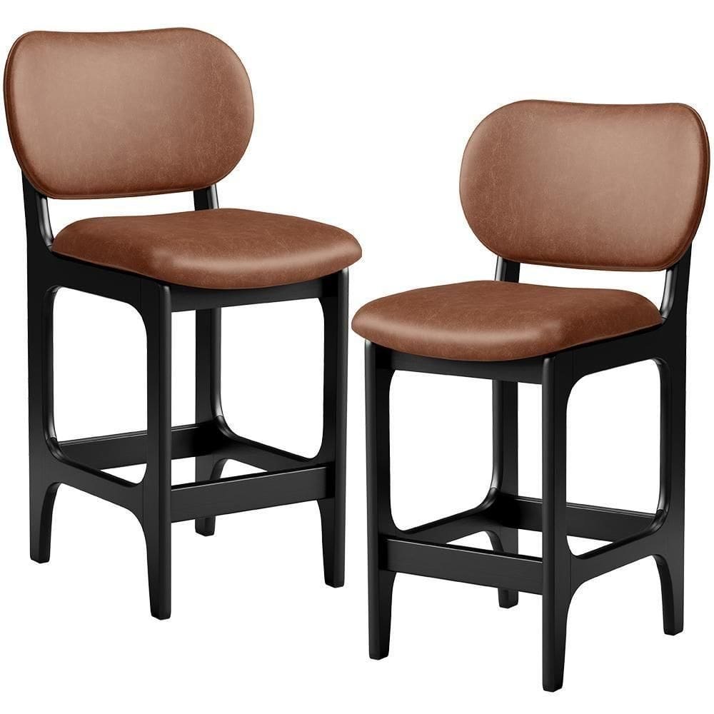 Kit 02 Banquetas Baixa Bar Cozinha E Sala De Jantar Fixa Betta Preto Couríssimo Marrom
