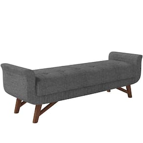 Puff Recamier Decorativo Com Pés Em Madeira 140 Cm Itália P05 Linho Cinza Escuro - Lyam Decor
