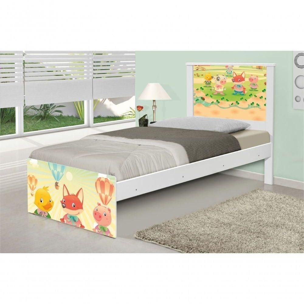 Cama Solteiro Adesivada Fazendinha Animais