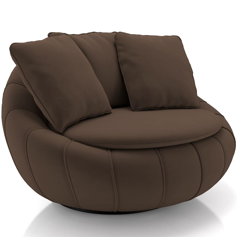 Poltrona Para Sala De Estar Decorativa Giratória Kira M03 Veludo Marrom - Lyam Decor