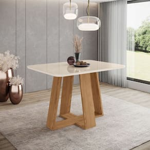 Mesa de Jantar 4 Lugares 1,2m Tampo MDF e Vidro Canto Arredondado Lins Henn