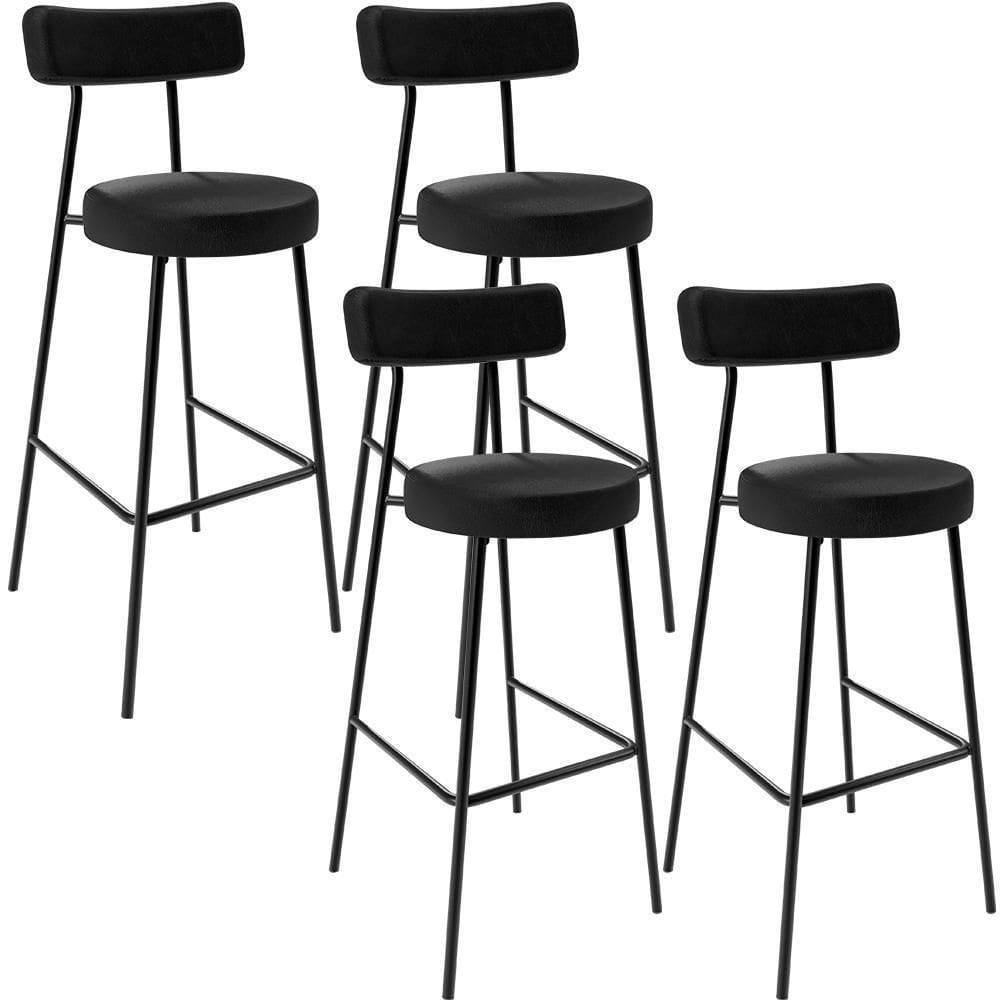 Kit 04 Banquetas Altas Estrutura Em Aço Milão F01 Preto