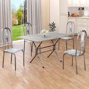 Conjunto Sala de Jantar Mesa Retangular 100x60cm Tampo Granito Topázio 4 Cadeiras Linda Yescasa Paraopeba/Prata