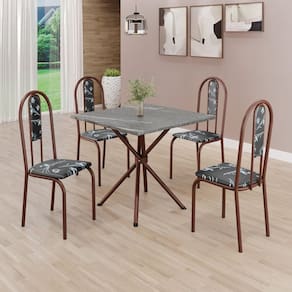 Conjunto Sala de Jantar Mesa Quadrada 70x70cm Tampo Granito Topázio 4 Cadeiras Linda Yescasa Preto Floral/Marrom