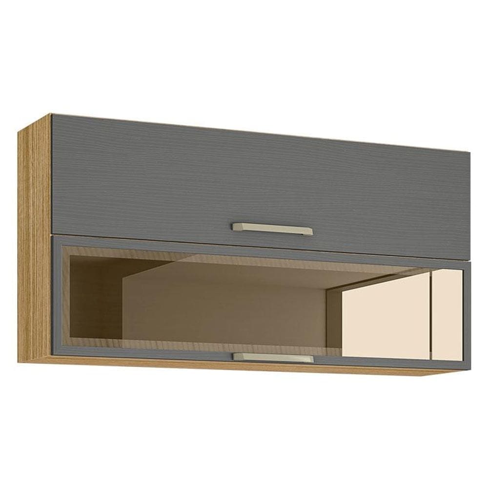 Armário Aéreo Ametista 2 Portas Basculantes 1 com Vidro 120 cm Freijó Gris - Kits Paraná
